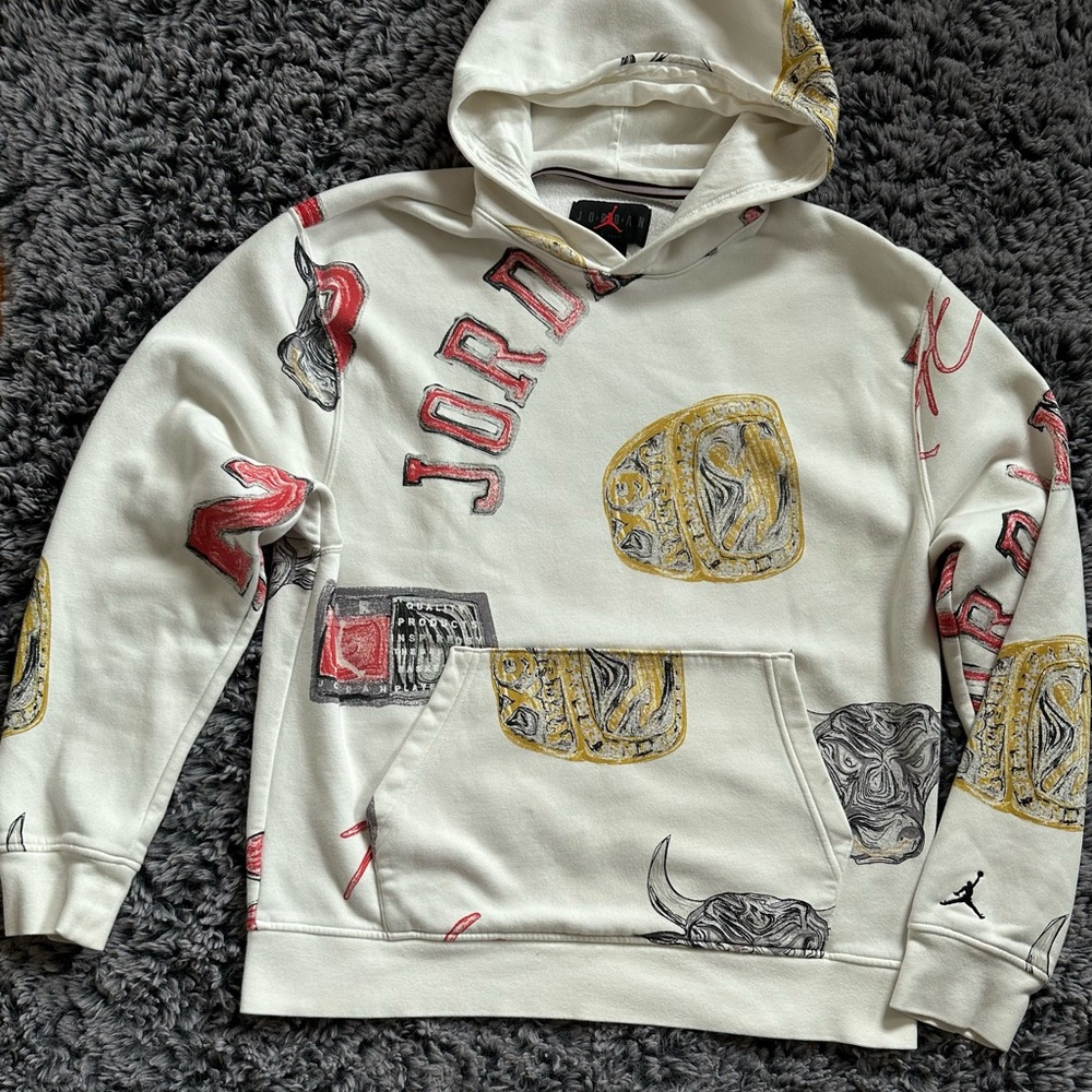 Jordan Graphic Hoodie in White and Red